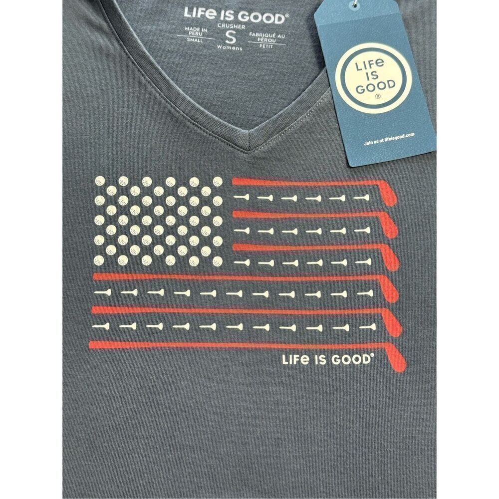Life is Good Women’s SMALL Golf Flag V Neck T-Shirt - NWT - Picture 2 of 6